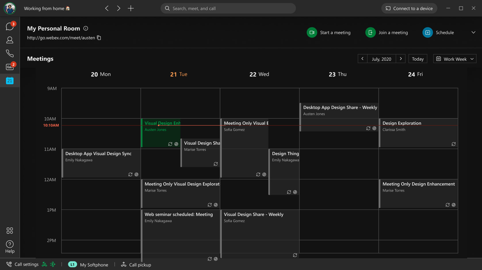 Beispiel für den Meeting-Kalender von Webex Messaging