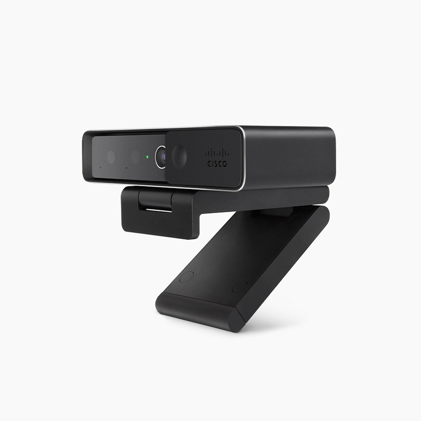 The Cisco Desk Camera 4K with adjustable mounting displayed on a white background.