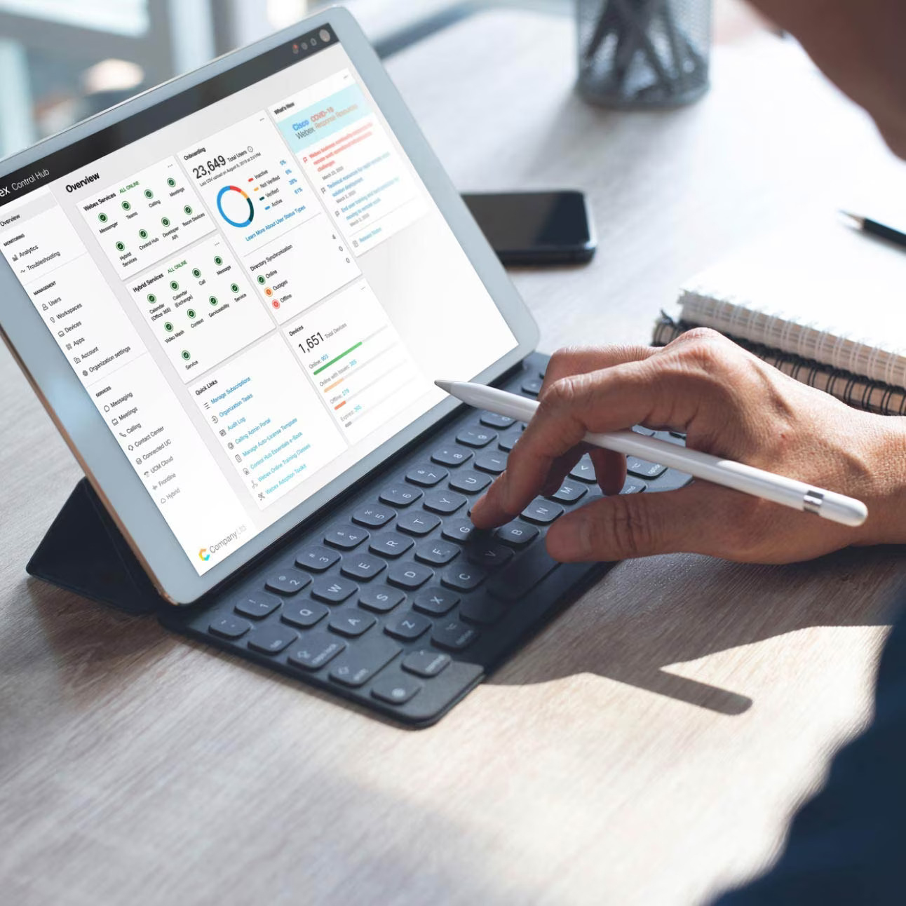 User interface of Cisco Control Hub dashboard on tablet.