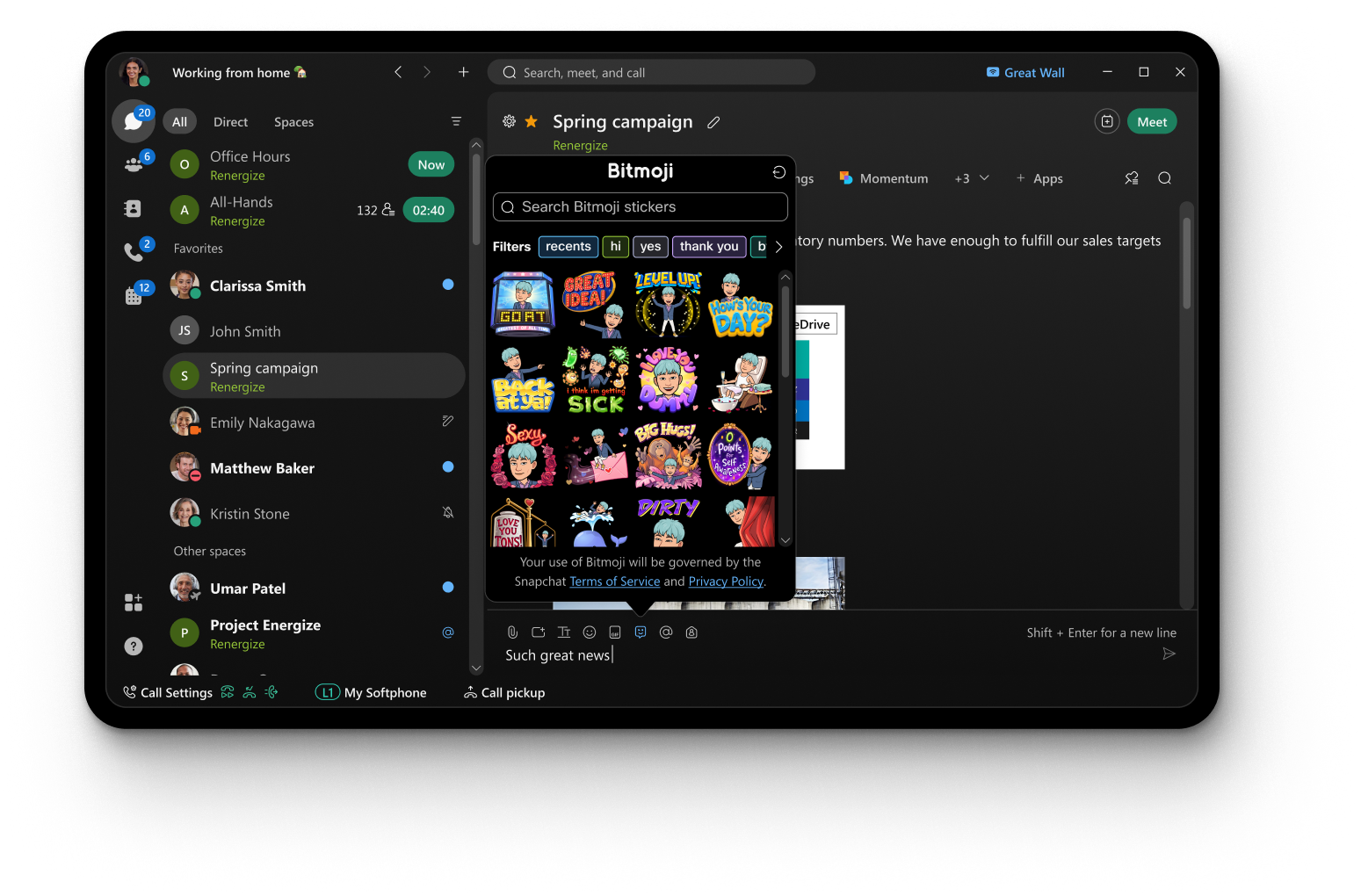 Example of Bitmoji in Webex Messaging